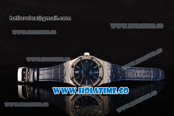 Audemars Piguet Royal Oak 41MM Miyota 9015 Automatic Steel Case with Diamonds Bezel Blue Dial and Stick Markers (EF) - Click Image to Close